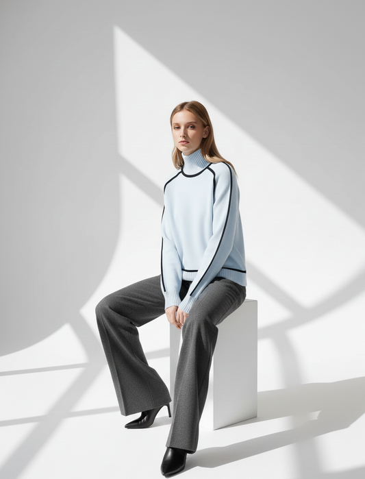 Elegance Line Contrast Turtleneck Sweater