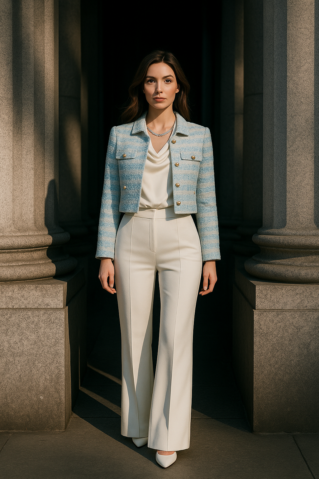 Azure Pearl Tweed Cropped Jacket