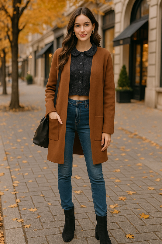 Áo len cardigan dáng dài hở trước cơ bản mềm mại