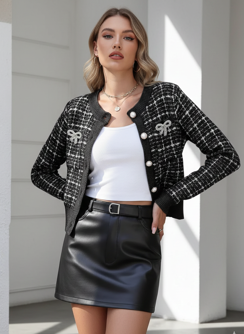 Tweed Charm Bow Cardigan