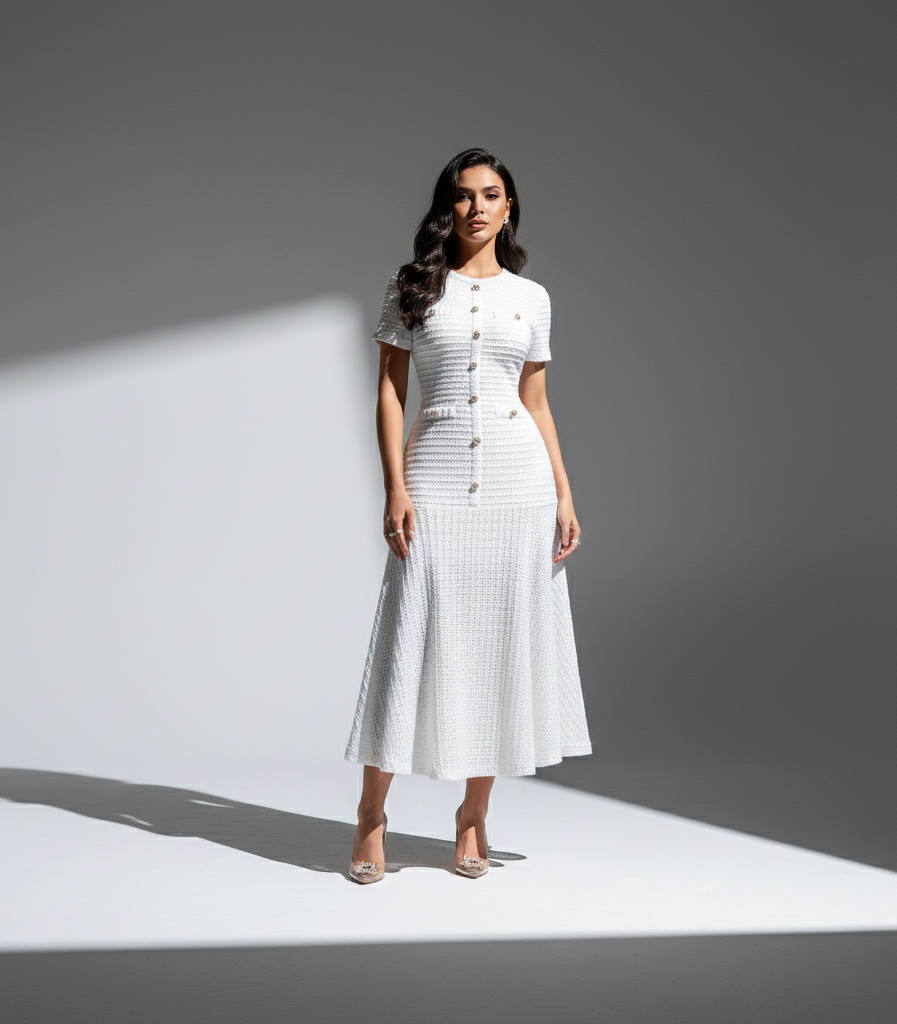 Eternal Elegance Gold-Button Dress