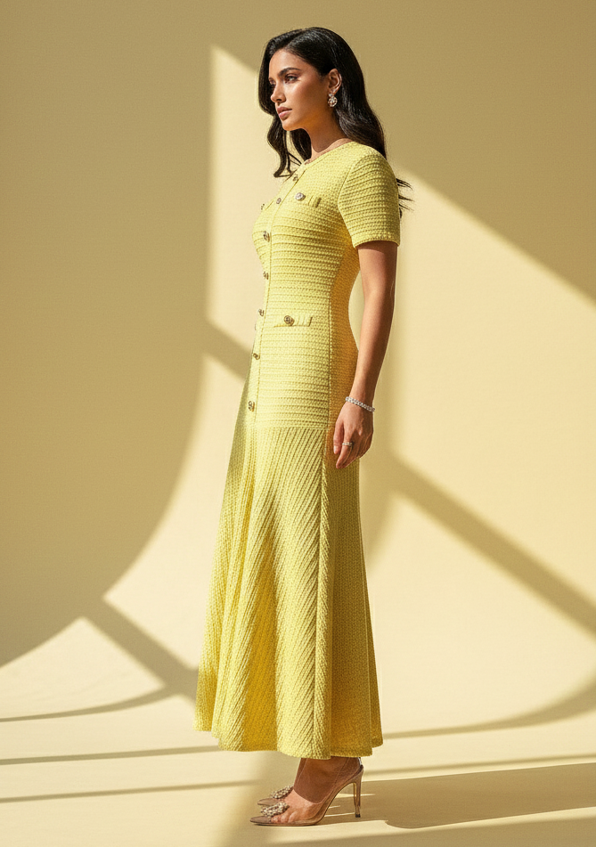 Eternal Elegance Gold-Button Dress