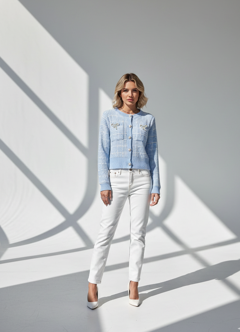 Tweed Charm Bow Cardigan