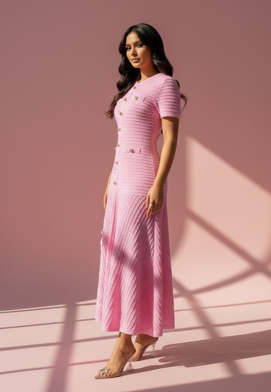 Eternal Elegance Gold-Button Dress