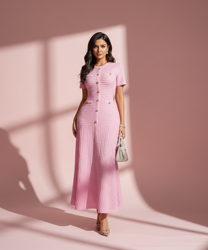 Eternal Elegance Gold-Button Dress