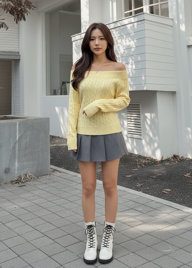 Off-Shoulder Cable Knit Sweater