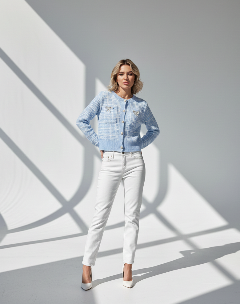 Tweed Charm Bow Cardigan