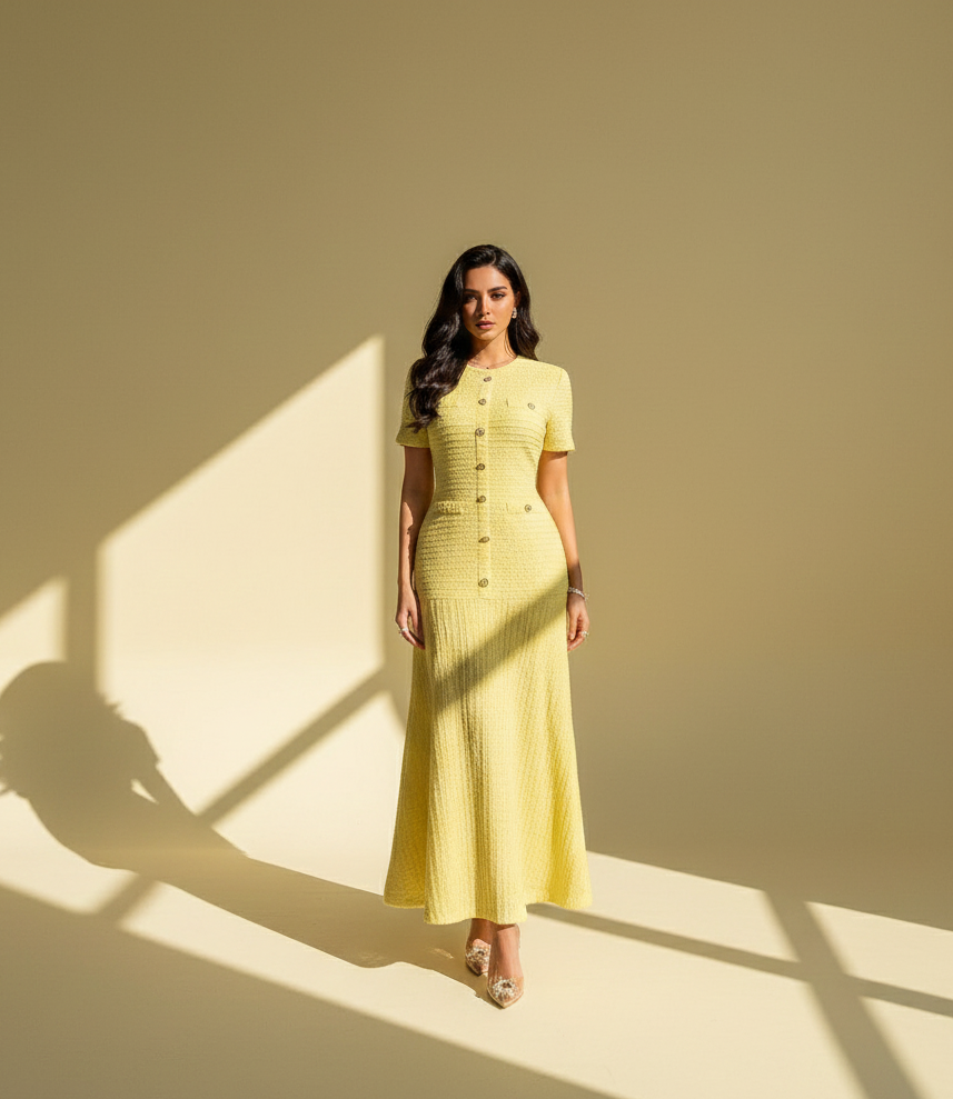 Eternal Elegance Gold-Button Dress