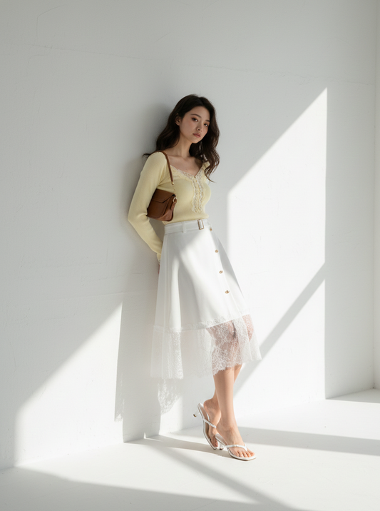 Lace Bloom Ribbed Long Sleeve Top