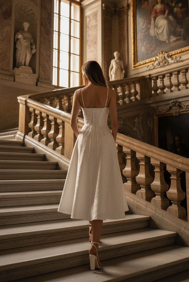 Solid Floral Jacquard Lace High Waist Dress