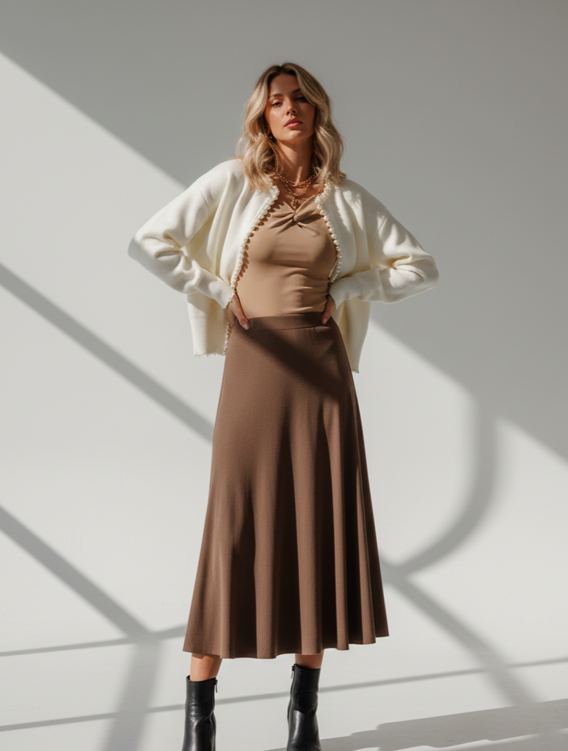 Luxe Pearl-Trim Open Cardigan