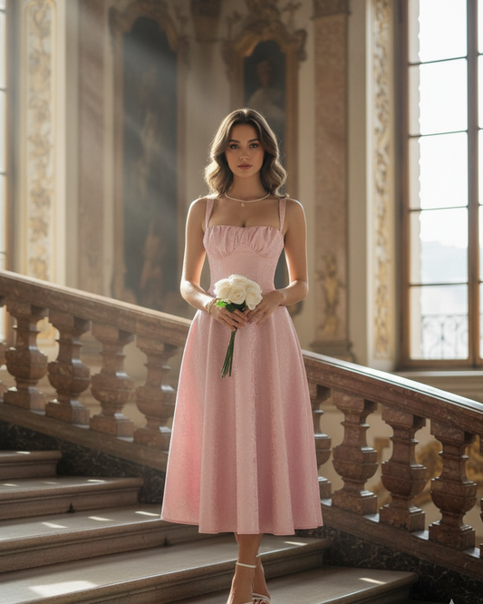 Solid Floral Jacquard Lace High Waist Dress