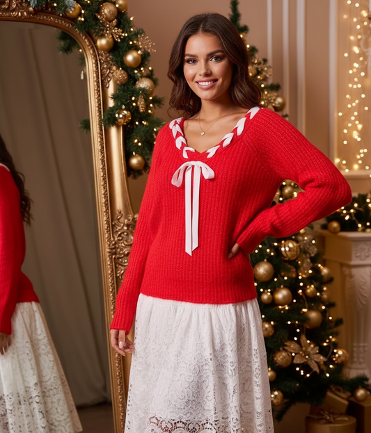 Coquette Bow Braided Sweater