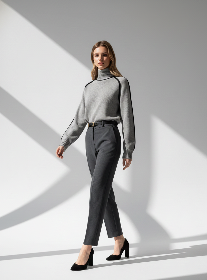 Elegance Line Contrast Turtleneck Sweater