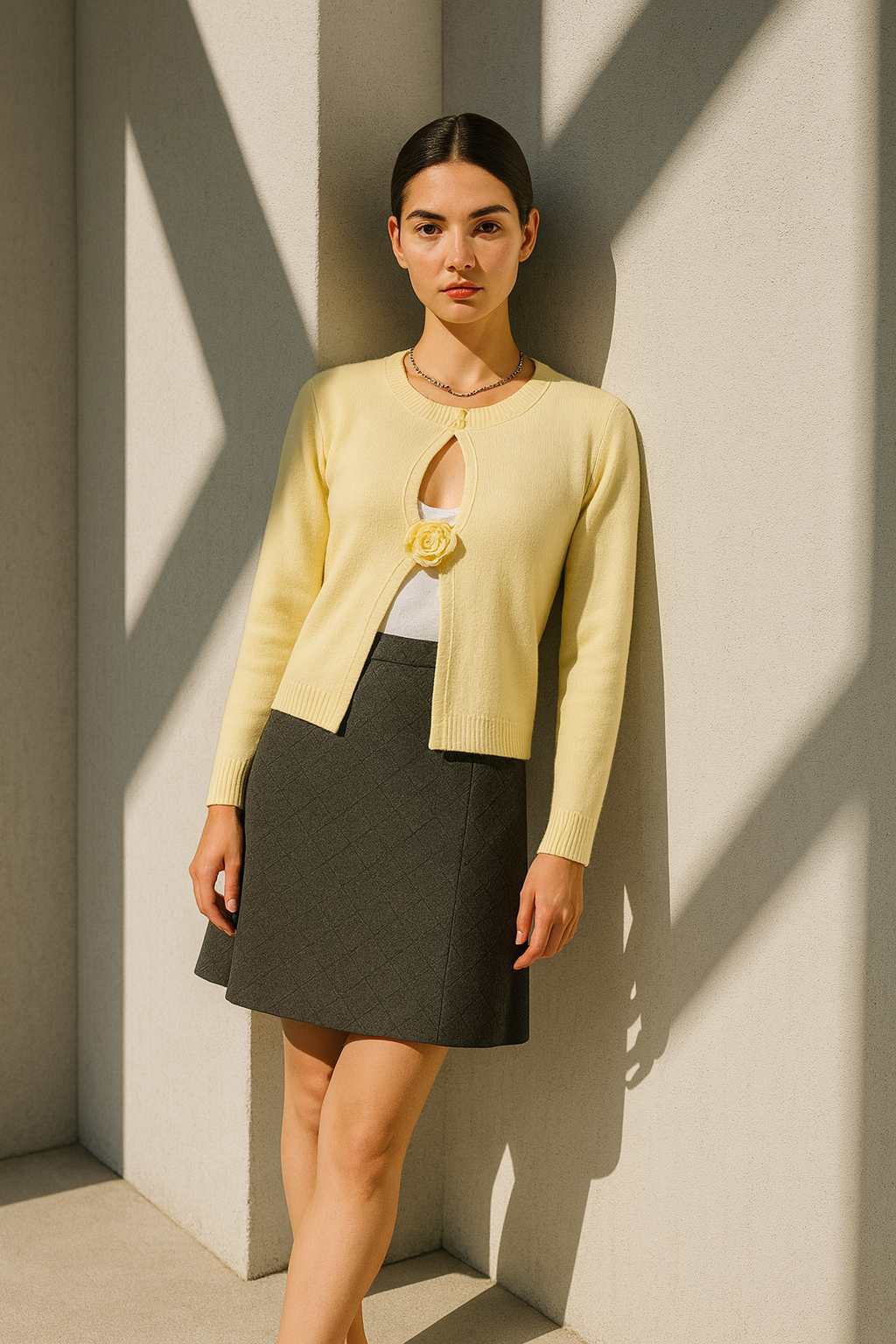 Flower Contrast Round Neck Sweater