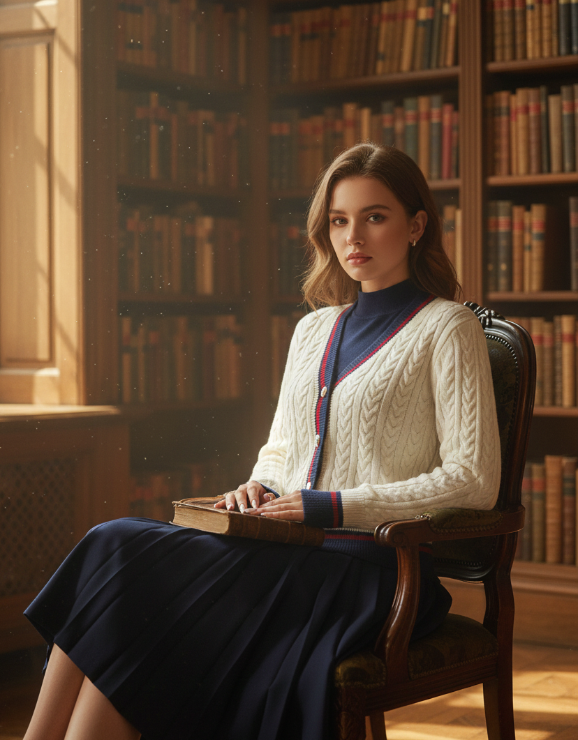 Academia Chic Cable Trim Cardigan