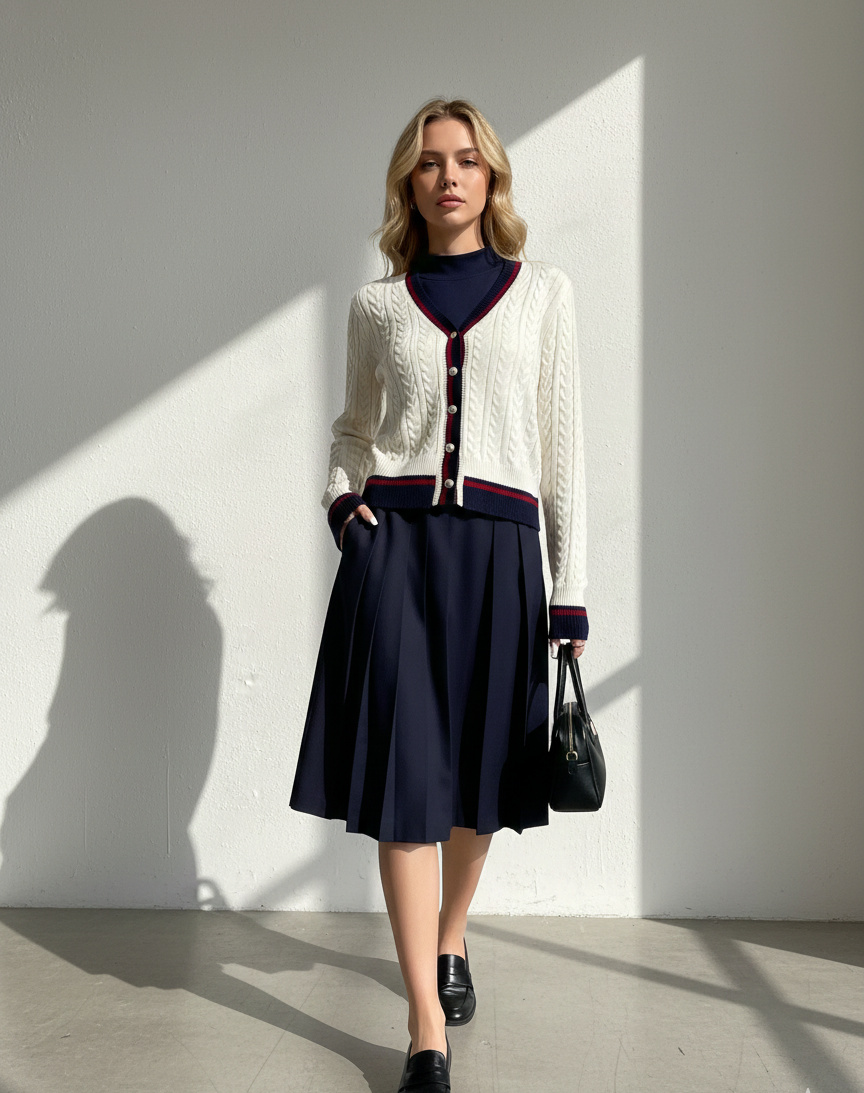 Academia Chic Cable Trim Cardigan