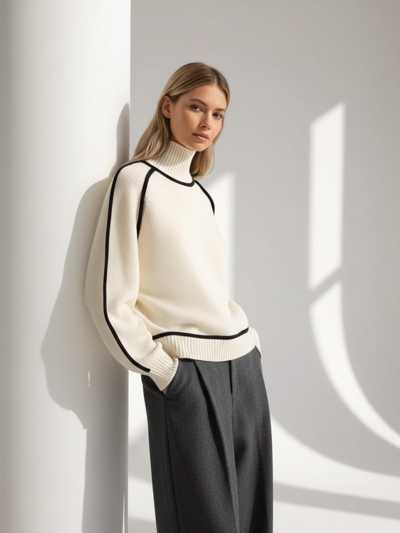 Elegance Line Contrast Turtleneck Sweater