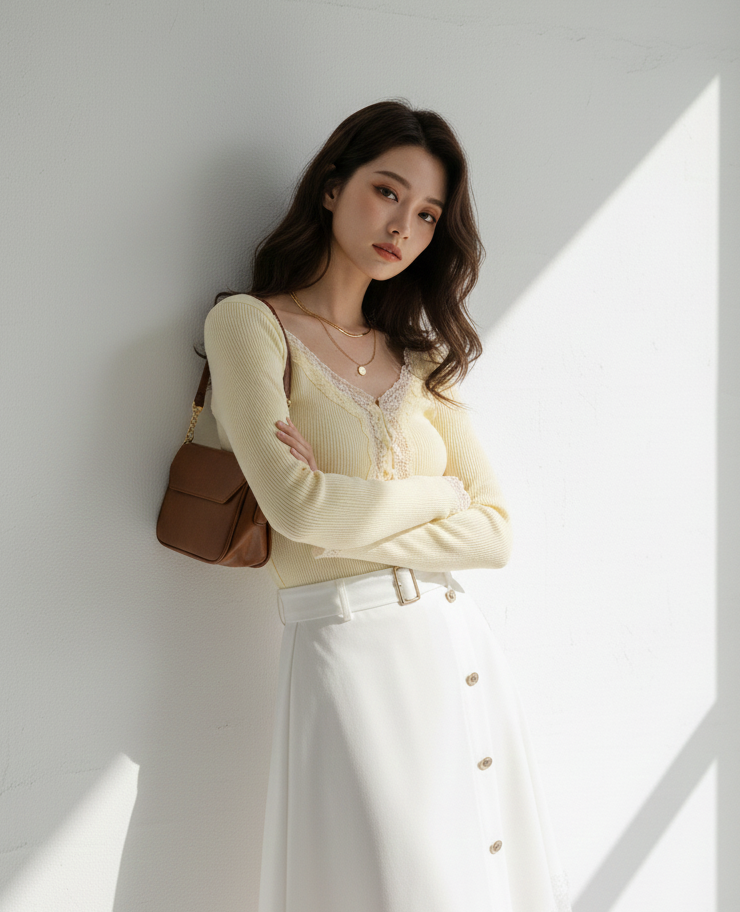 Lace Bloom Ribbed Long Sleeve Top
