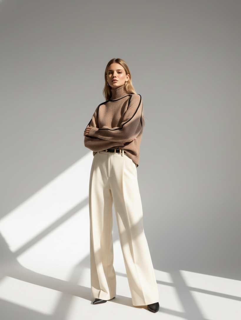 Elegance Line Contrast Turtleneck Sweater