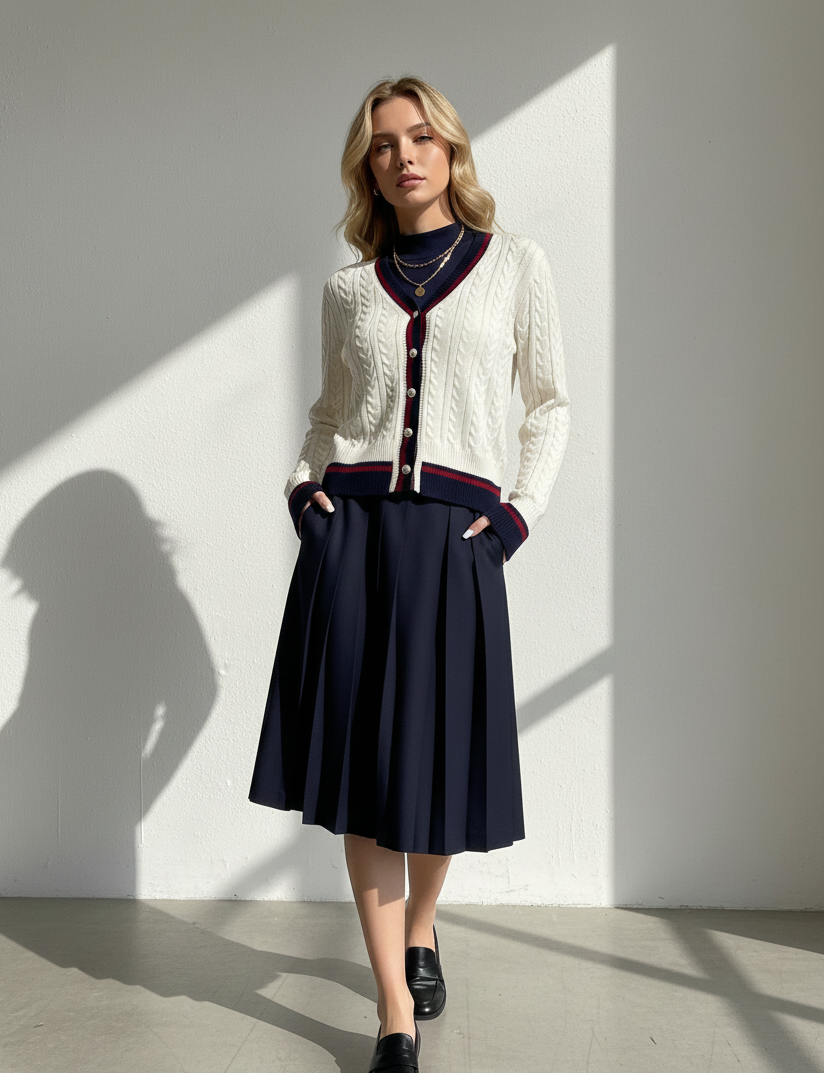 Academia Chic Cable Trim Cardigan