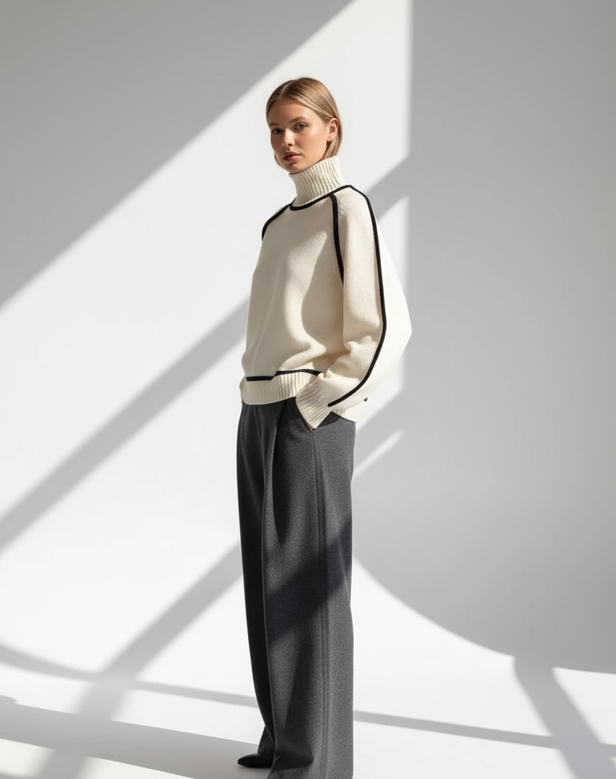 Elegance Line Contrast Turtleneck Sweater
