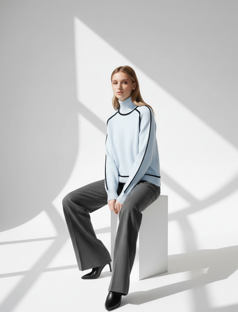 Elegance Line Contrast Turtleneck Sweater