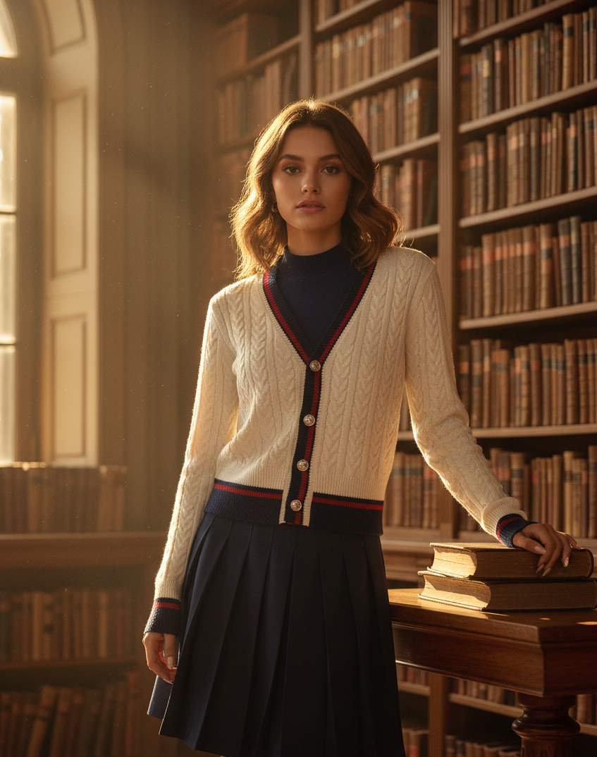 Academia Chic Cable Trim Cardigan