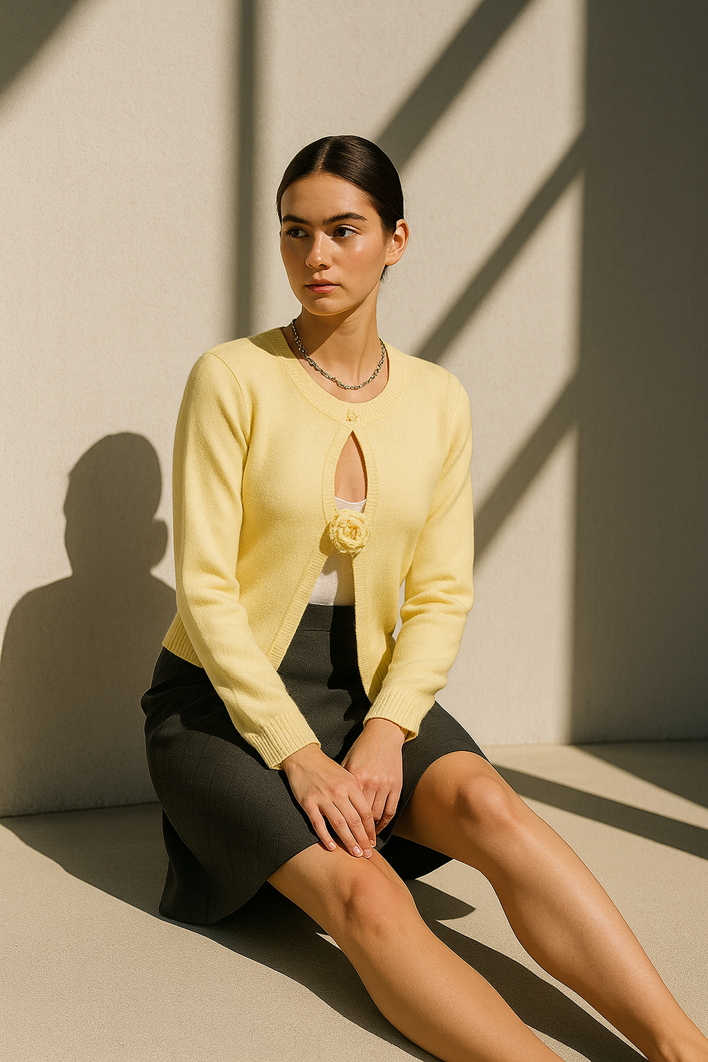 Flower Contrast Round Neck Sweater