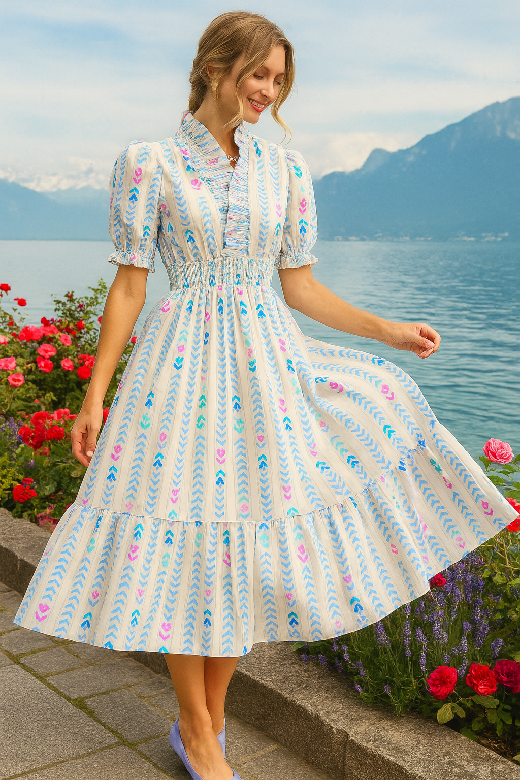 Váy xòe họa tiết hoa