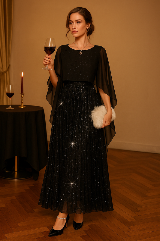 Đầm dài dự tiệc bằng vải satin sequin lấp lánh thanh lịch 