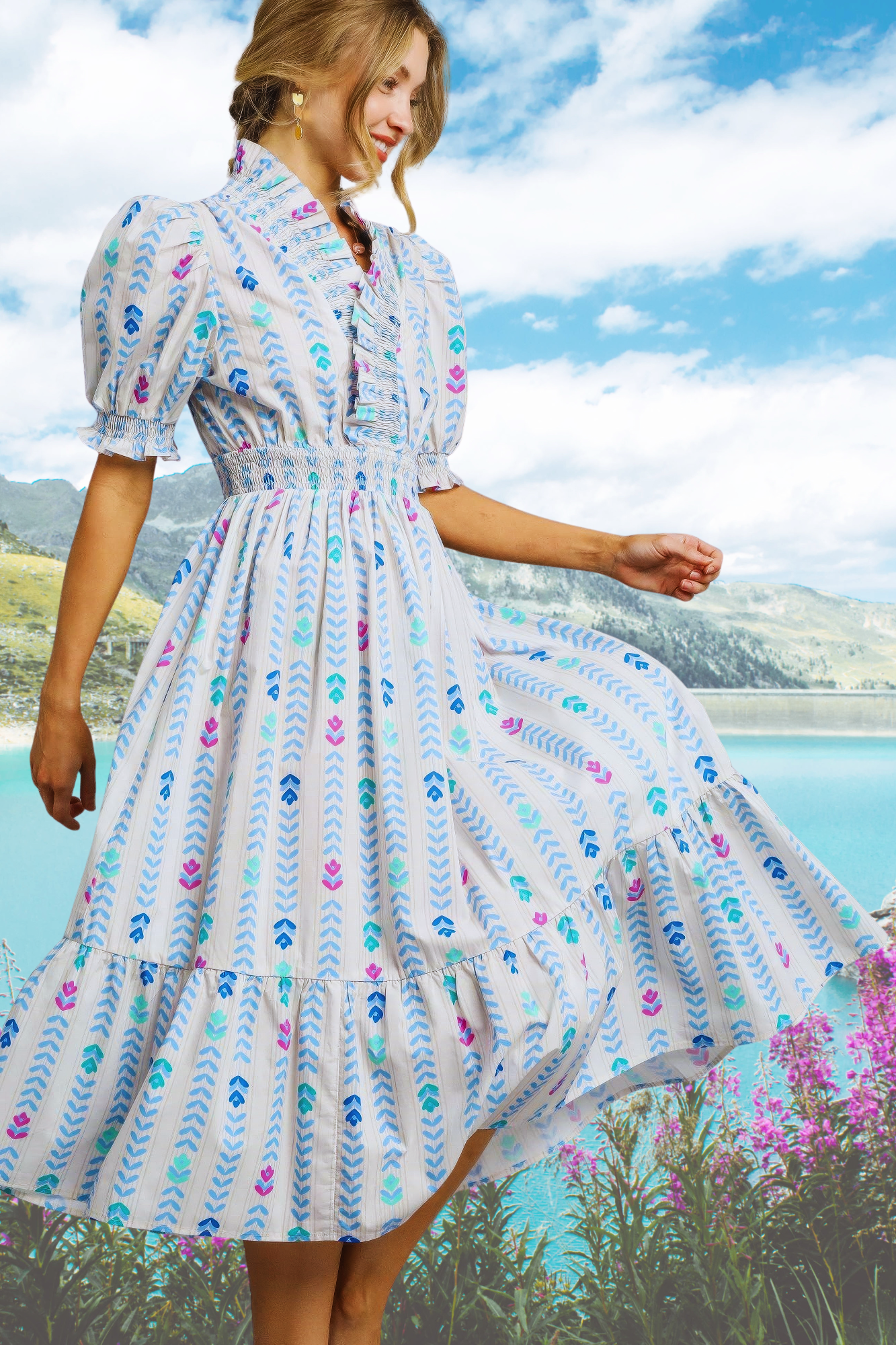 Váy xòe họa tiết hoa