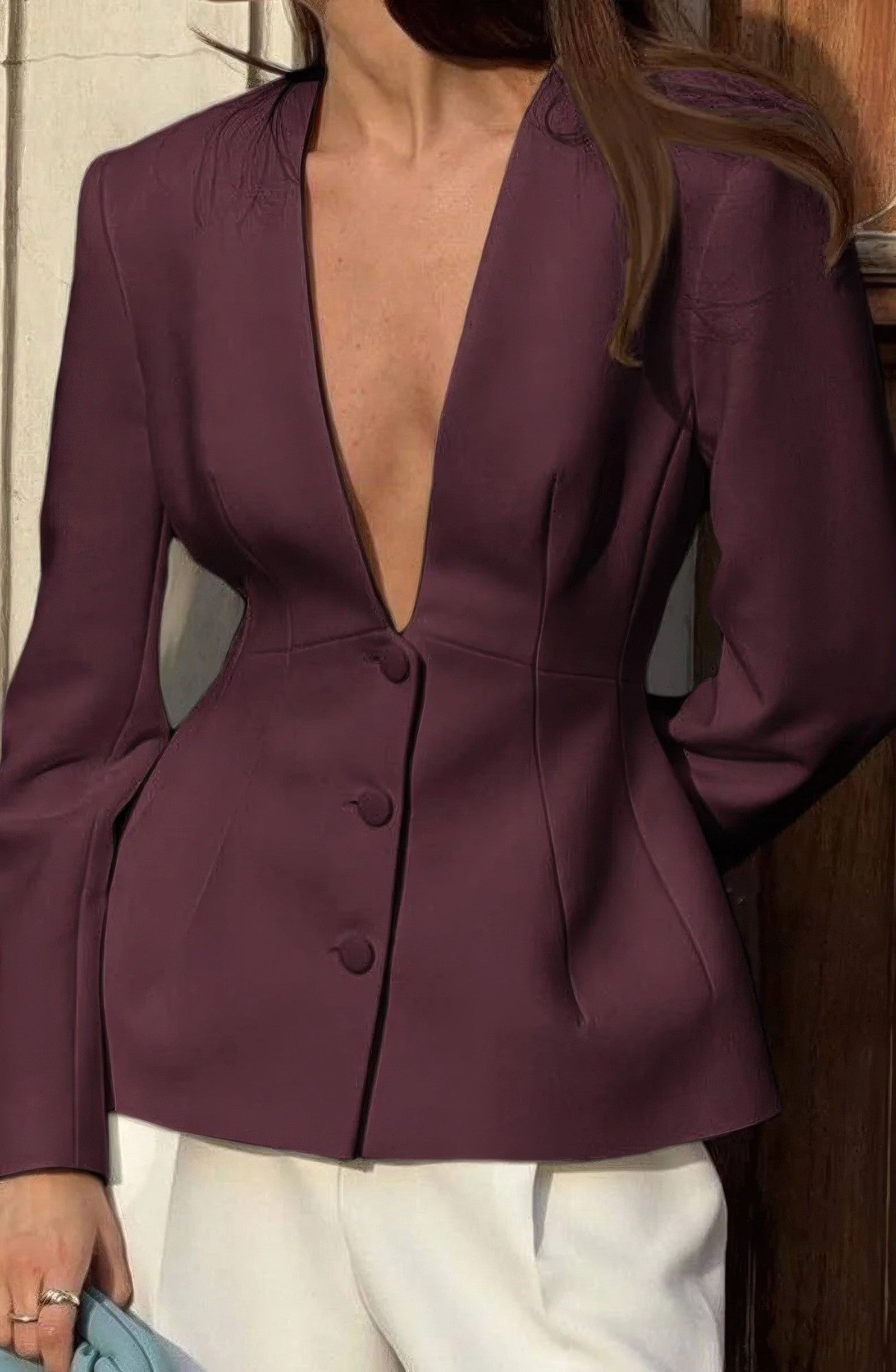 Sculpted Silhouette V-Neck Blazer