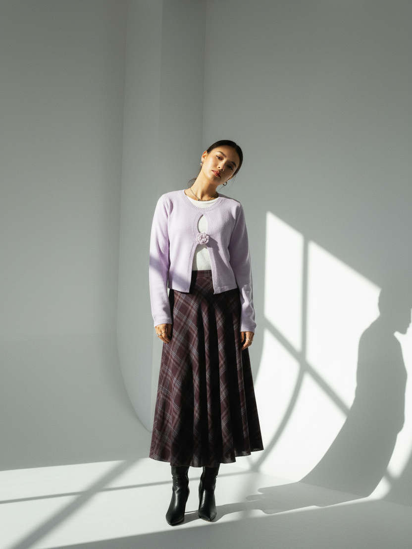 Flower Contrast Round Neck Sweater