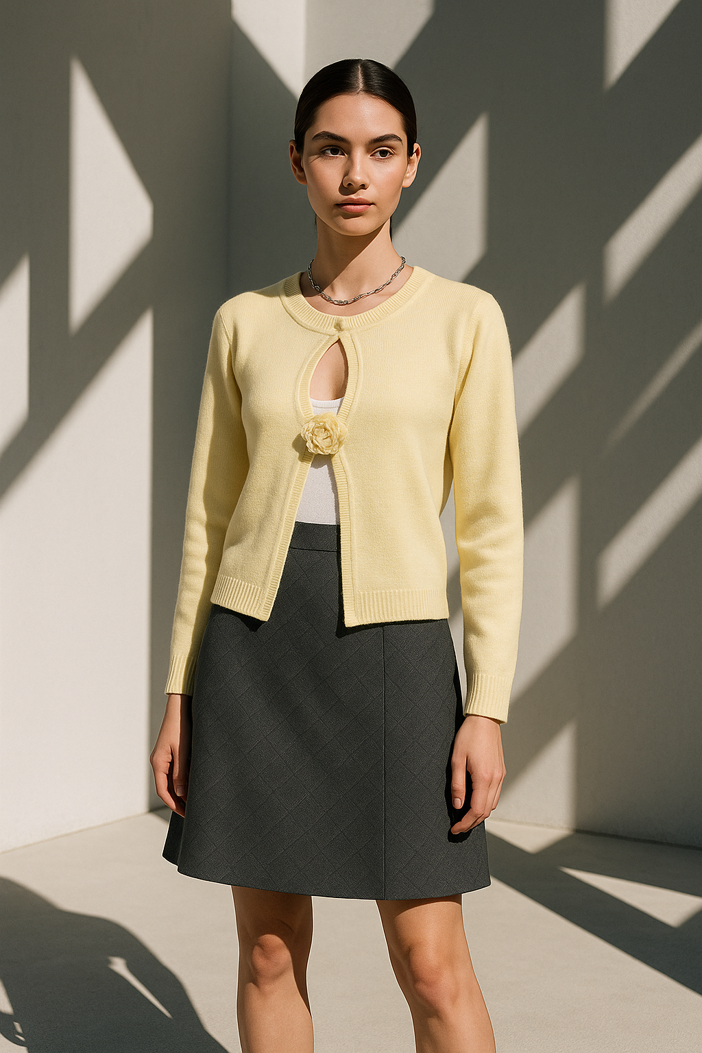Flower Contrast Round Neck Sweater