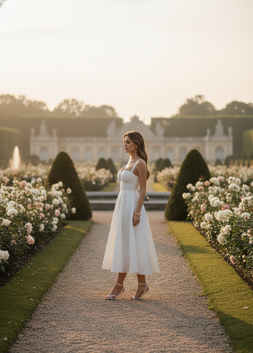 Solid Floral Jacquard Lace High Waist Dress