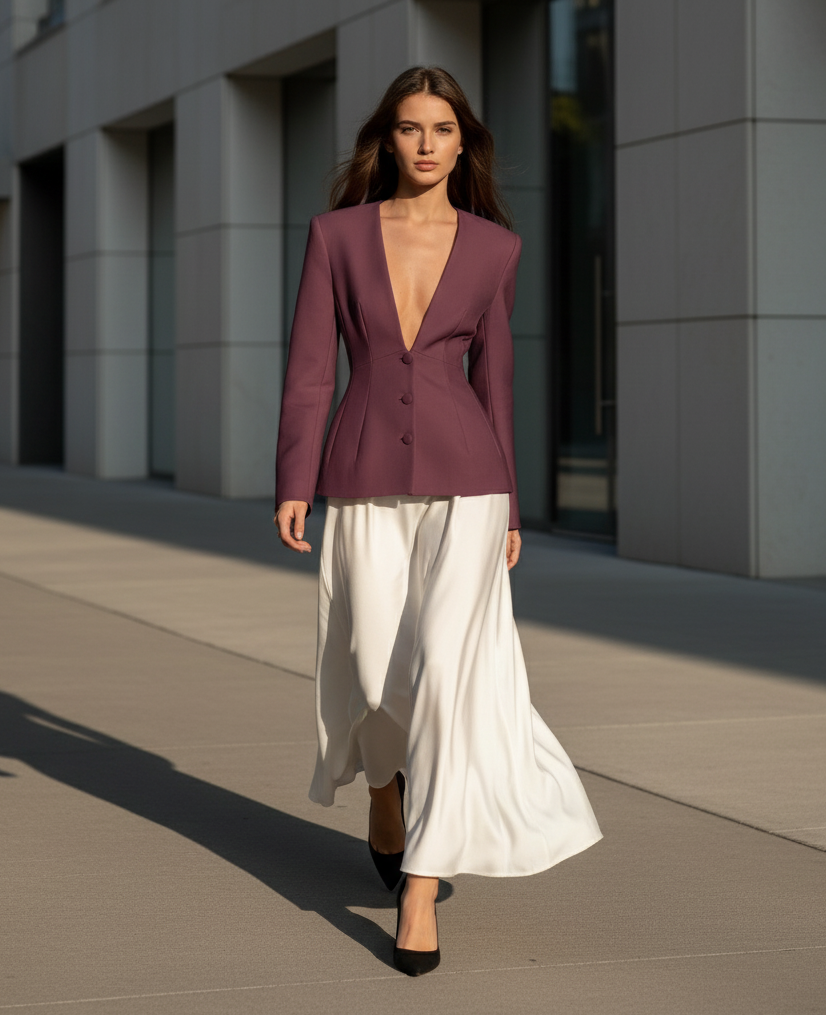 Sculpted Silhouette V-Neck Blazer