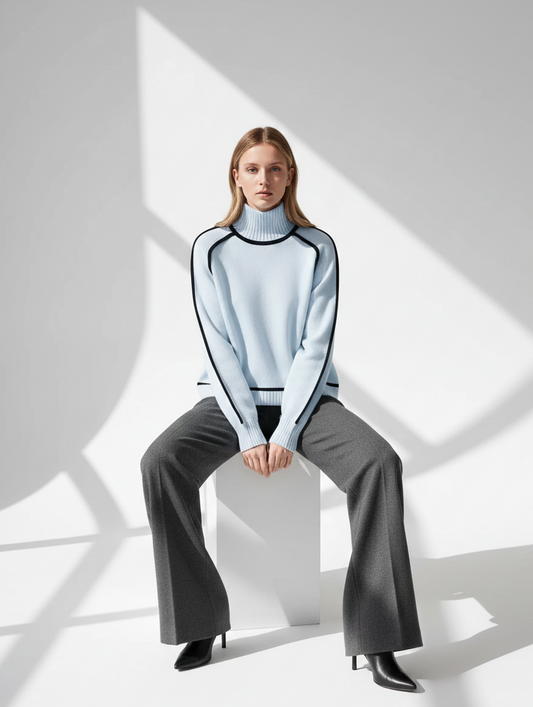 Elegance Line Contrast Turtleneck Sweater