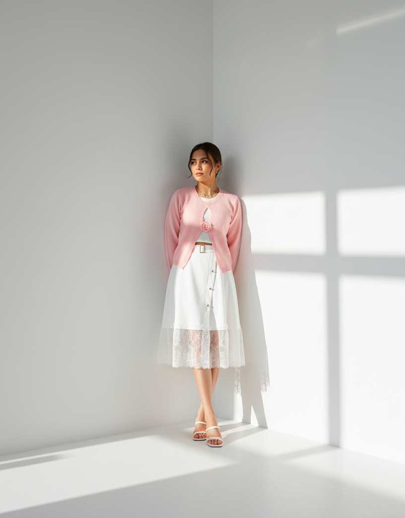 Flower Contrast Round Neck Sweater
